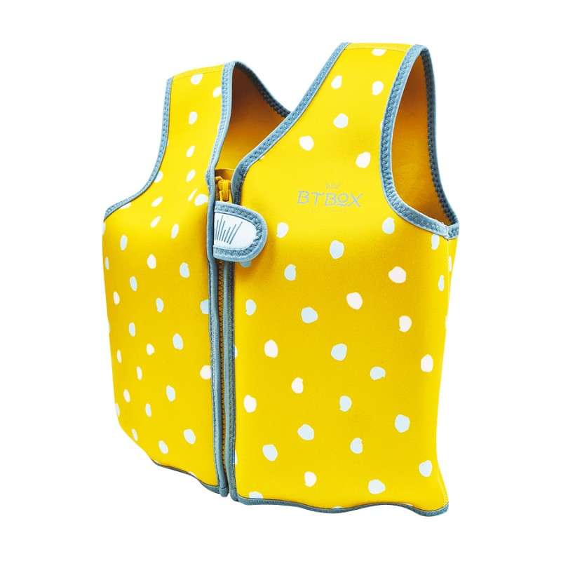 Chaleco flotador BTBox lunares mostaza lateral