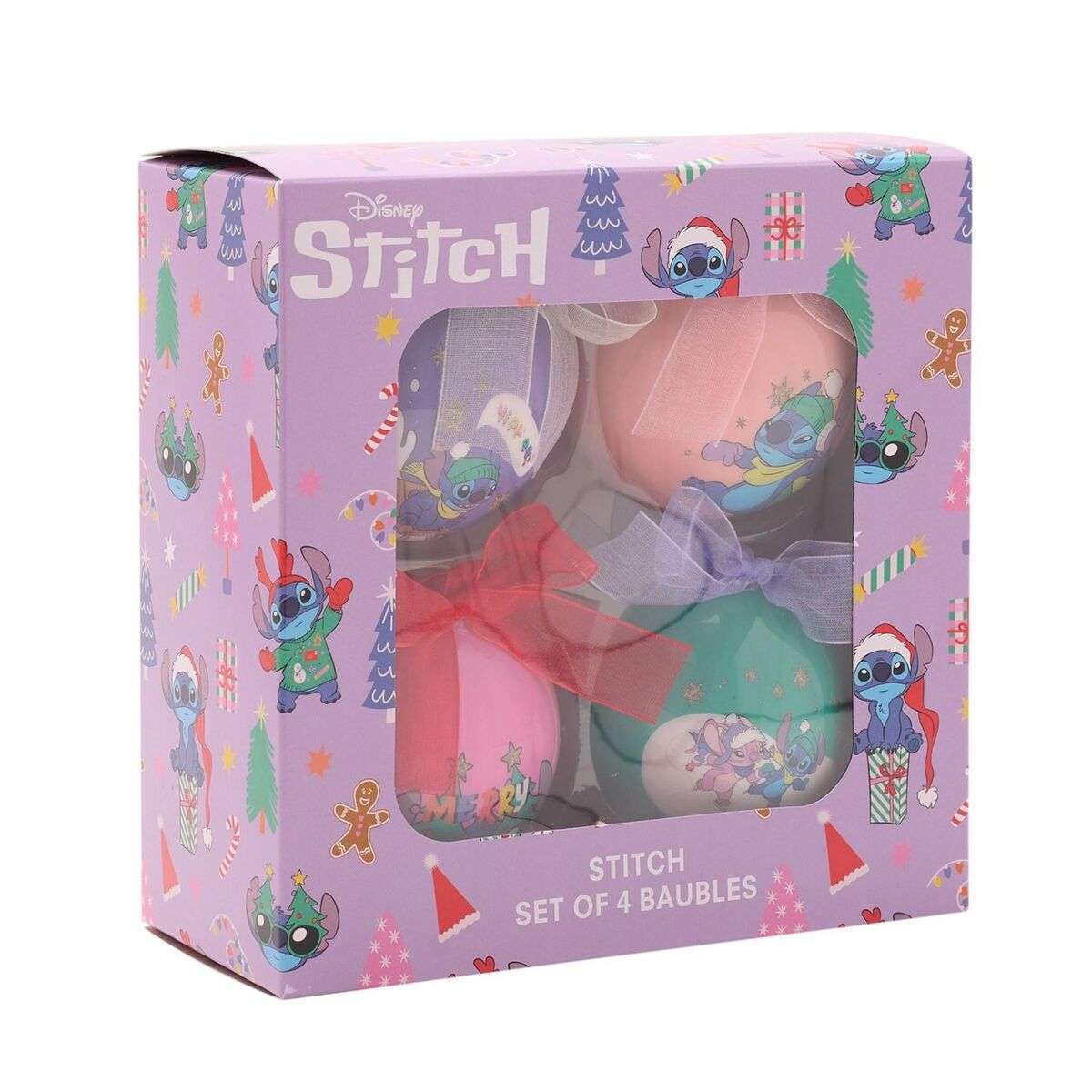 Set 4 bolas Navidad Stitch Disney caja